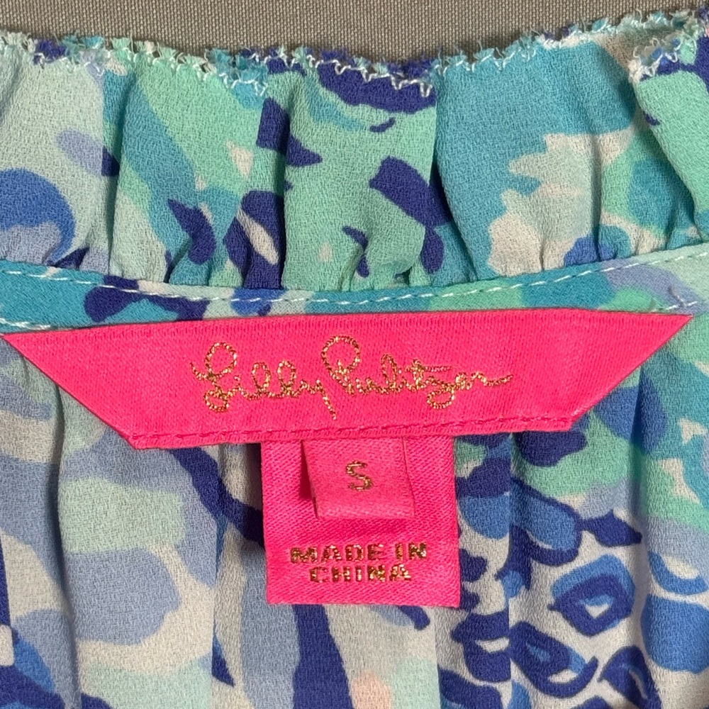 Lilly Pulitzer Savanna Printed Ruffle Hem Blouse in Blue Green Women’s Size S - Picture 4 of 10
